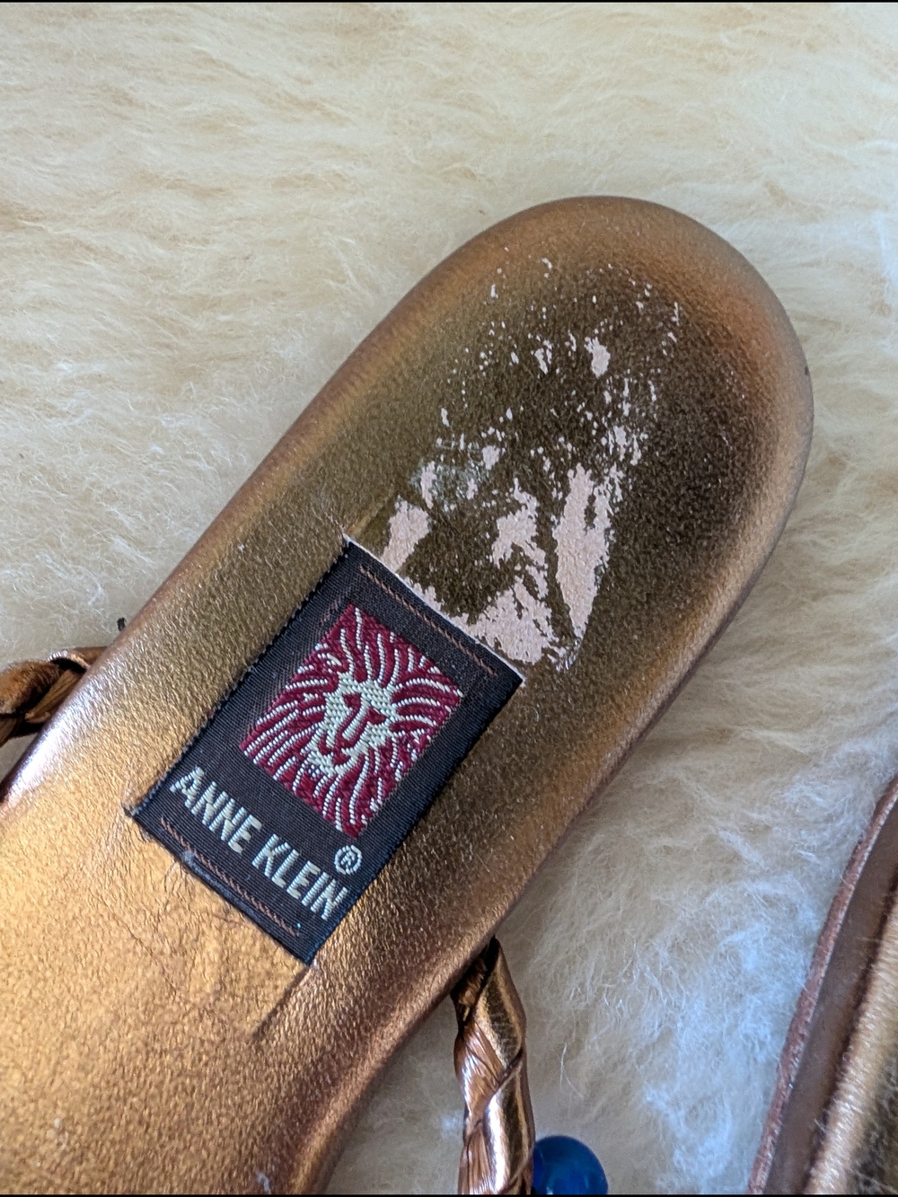 Anne Klein Metallic Bronze Braided Slide Sandals with Whimsica Celestial Accents - Picture 3 of 5